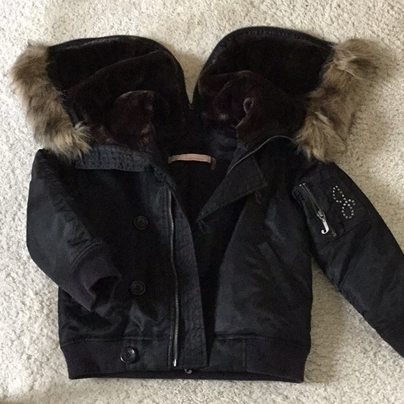 Juicy Couture Kids Girls Black Fur Hooded Jacket Puffer 6